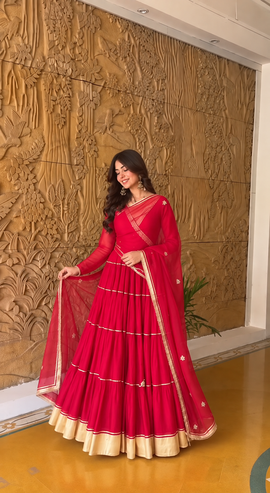 Ruby Red Gota Patti Anarkali Set
