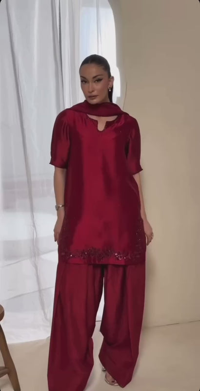 Crimson Red Farshi Shalwar Suit