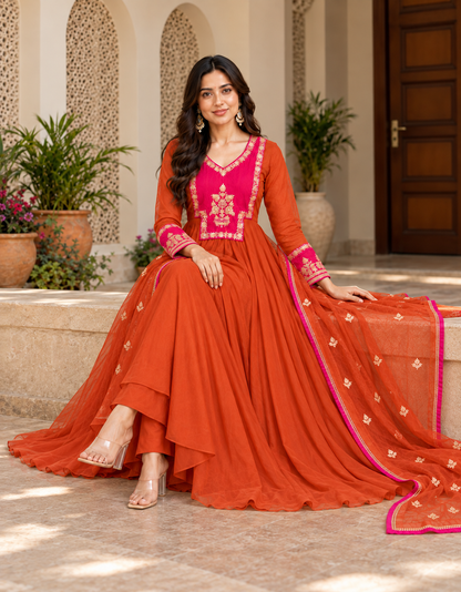 Kesariya Gulabi Anarkali Kurta Set