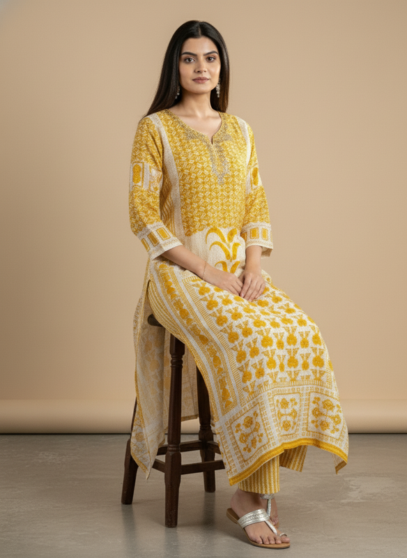 Women’s Mustard Yellow Printed Anarkali Kurta