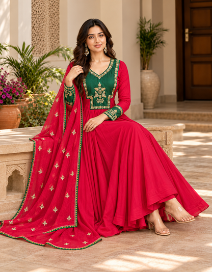 A vibrant magenta Anarkali kurta set