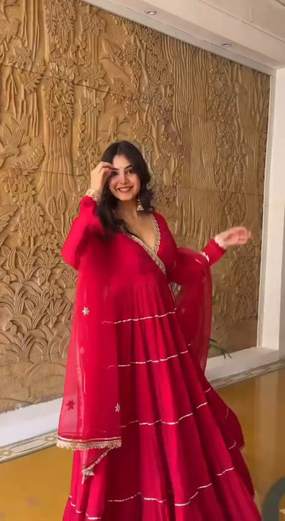 Ruby Red Gota Patti Anarkali Set