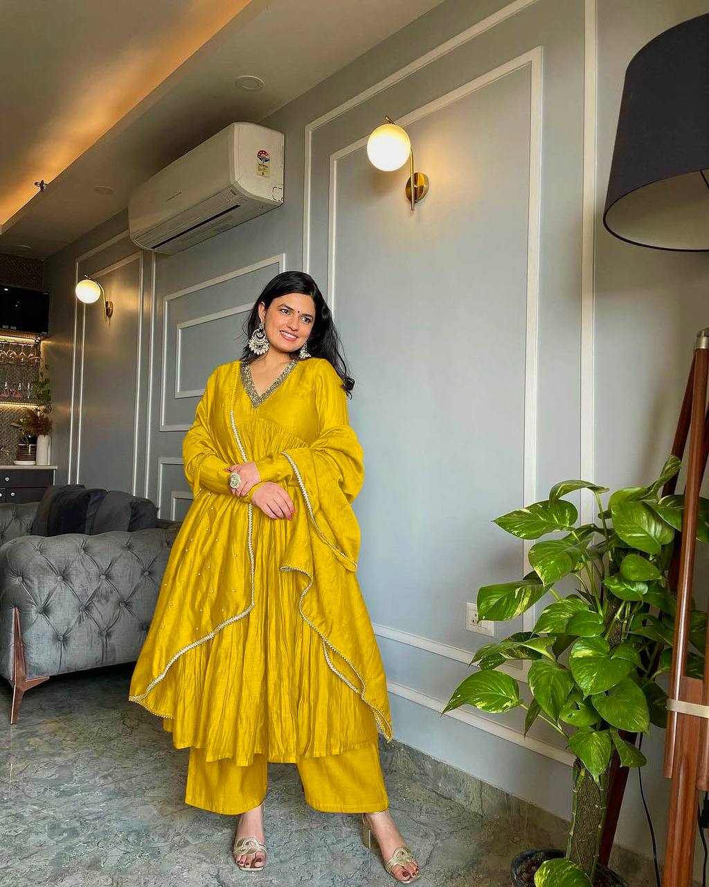 Mustard Yellow Anarkali Kurta Set with Dupatta