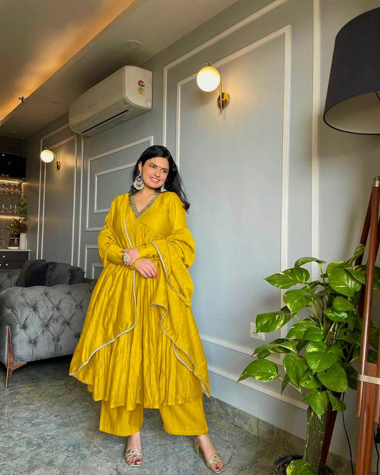 Mustard Yellow Anarkali Kurta Set with Dupatta