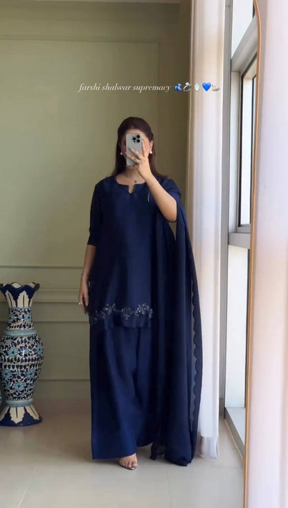 Navy Blue Farshi Shalwar Suit