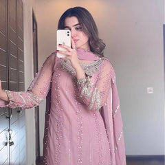 Heavy Faux Georgette Top Plazzo & Dupatta Set