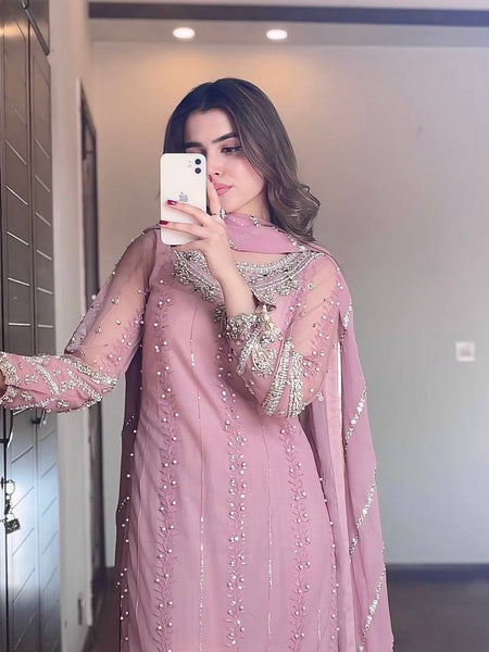 Heavy Faux Georgette Top Plazzo & Dupatta Set