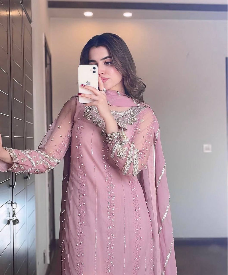 Heavy Faux Georgette Top Plazzo & Dupatta Set