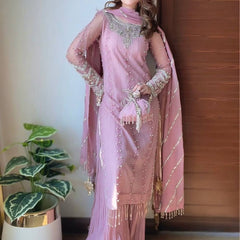 Heavy Faux Georgette Top Plazzo & Dupatta Set