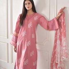 pink Floral Embroidered Straight Kurta Suit