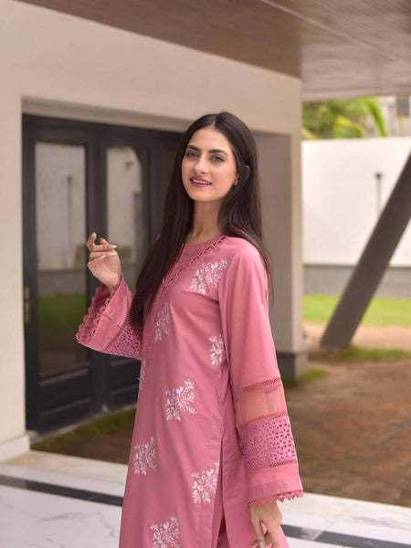 pink Floral Embroidered Straight Kurta Suit