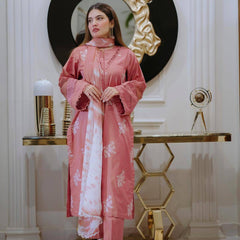 pink Floral Embroidered Straight Kurta Suit