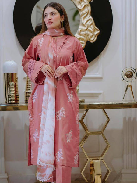 pink Floral Embroidered Straight Kurta Suit