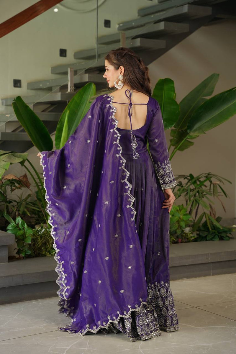 Royal Purple Embroidered Anarkali Suit with Dupatta
