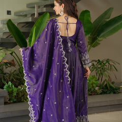 Royal Purple Embroidered Anarkali Suit with Dupatta