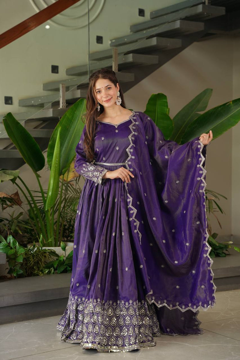 Royal Purple Embroidered Anarkali Suit with Dupatta