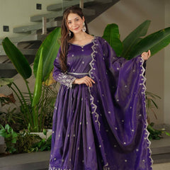 Royal Purple Embroidered Anarkali Suit with Dupatta