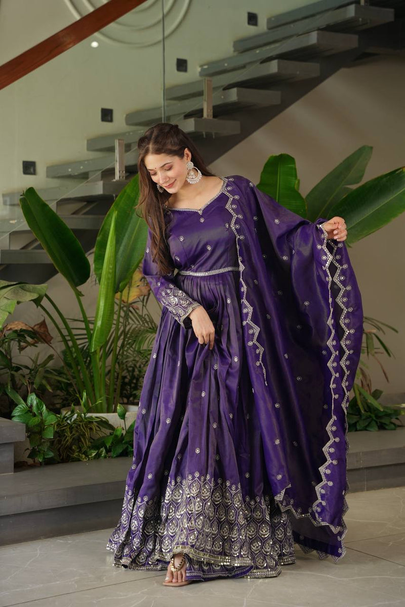 Royal Purple Embroidered Anarkali Suit with Dupatta