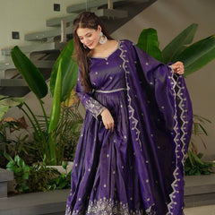 Royal Purple Embroidered Anarkali Suit with Dupatta