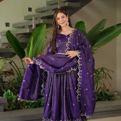 Royal Purple Embroidered Anarkali Suit with Dupatta