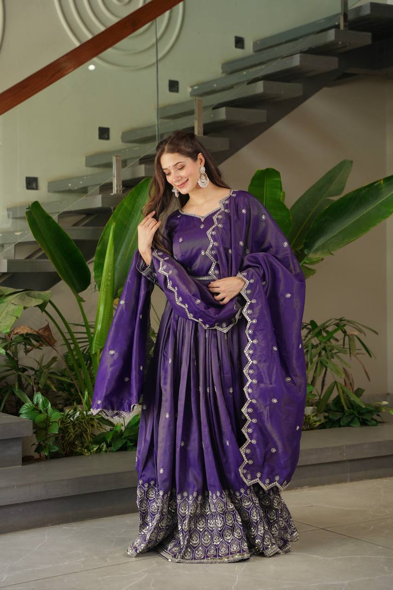 Royal Purple Embroidered Anarkali Suit with Dupatta
