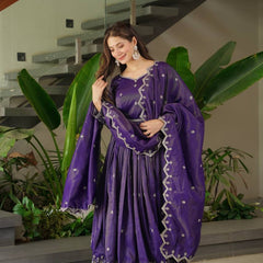 Royal Purple Embroidered Anarkali Suit with Dupatta