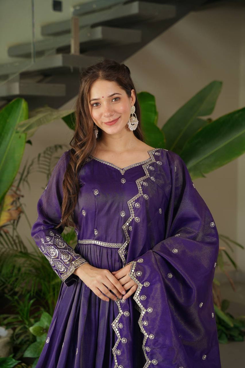 Royal Purple Embroidered Anarkali Suit with Dupatta