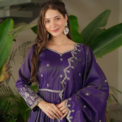Royal Purple Embroidered Anarkali Suit with Dupatta