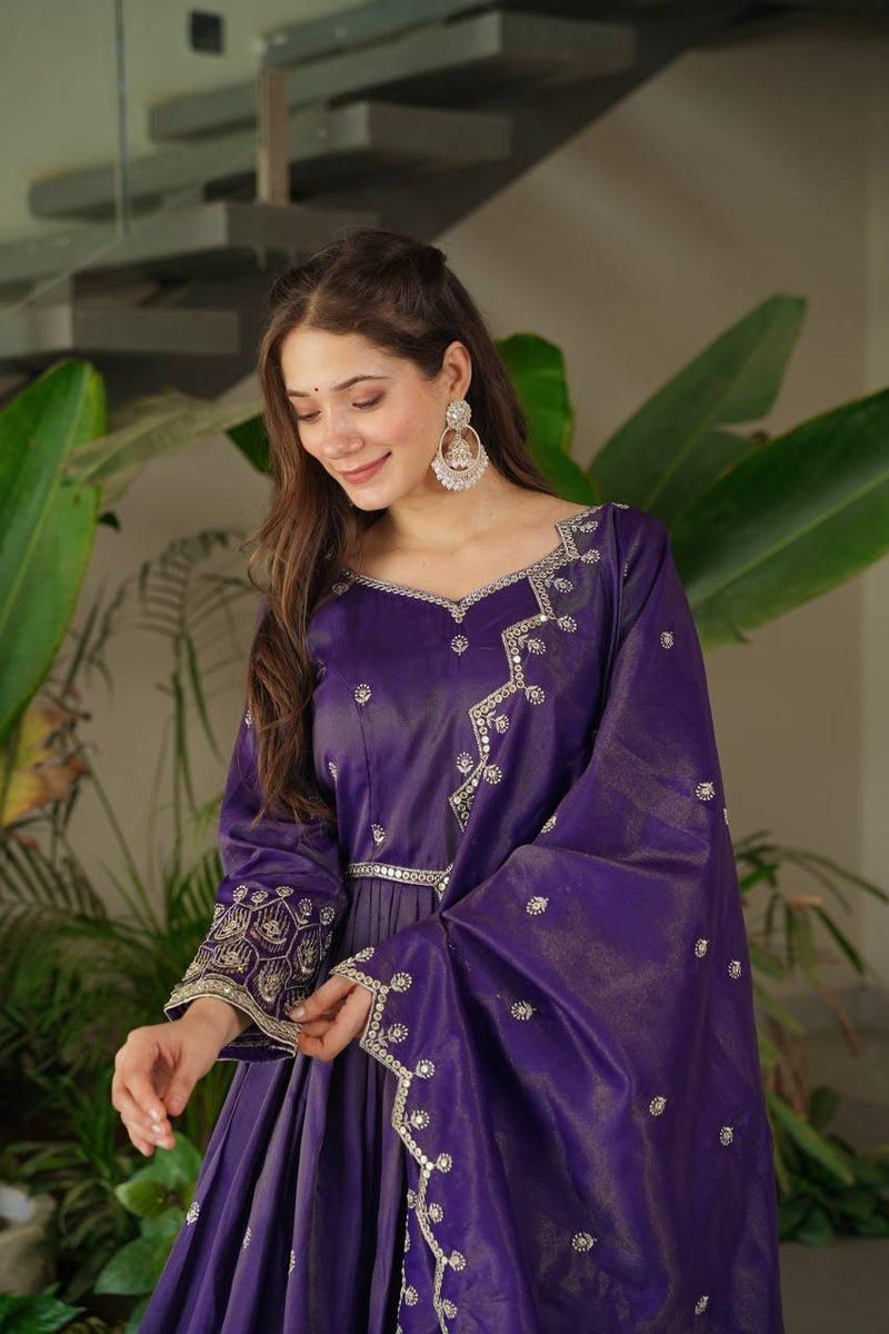 Royal Purple Embroidered Anarkali Suit with Dupatta