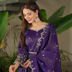 Royal Purple Embroidered Anarkali Suit with Dupatta