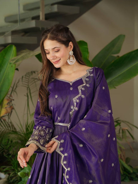Royal Purple Embroidered Anarkali Suit with Dupatta