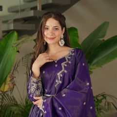 Royal Purple Embroidered Anarkali Suit with Dupatta