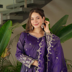 Royal Purple Embroidered Anarkali Suit with Dupatta