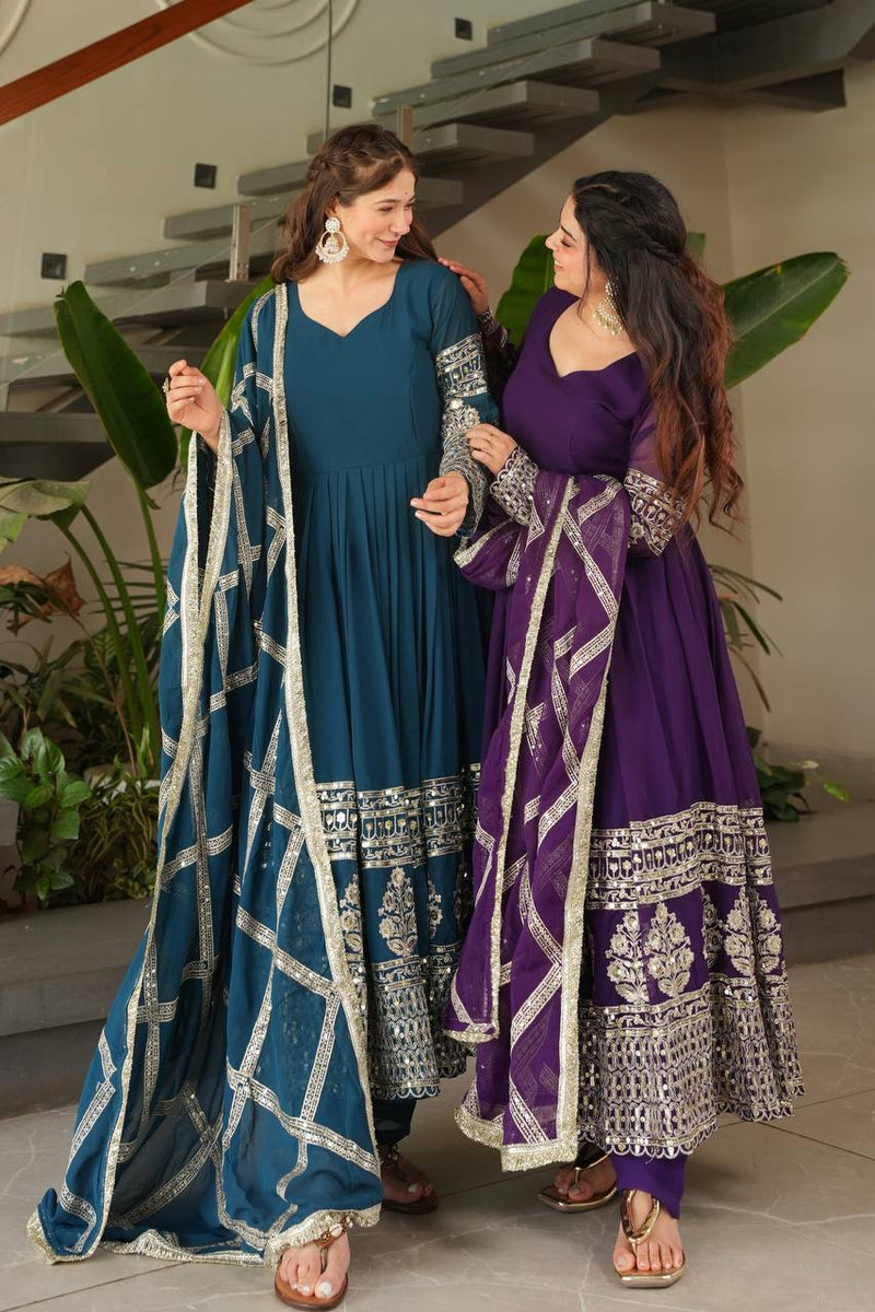 Teal Blue Anarkali Suit Set