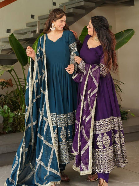 Teal Blue Anarkali Suit Set