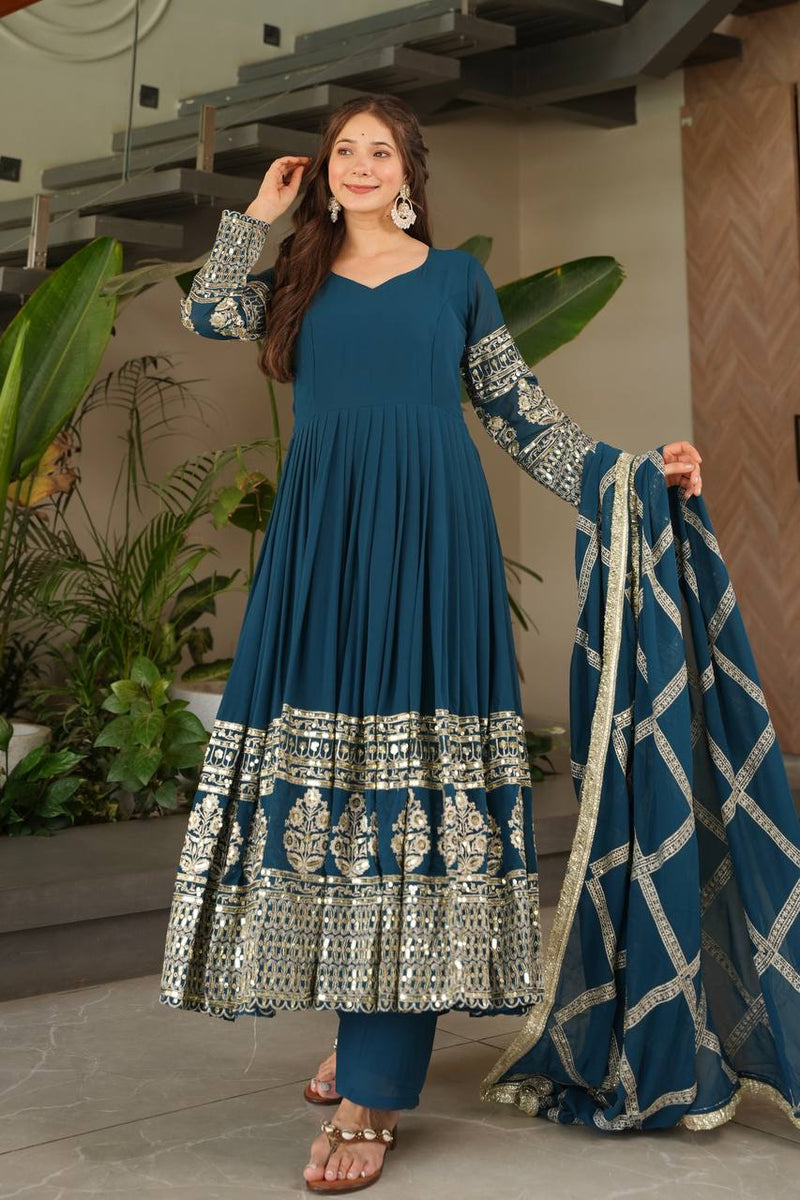 Teal Blue Anarkali Suit Set