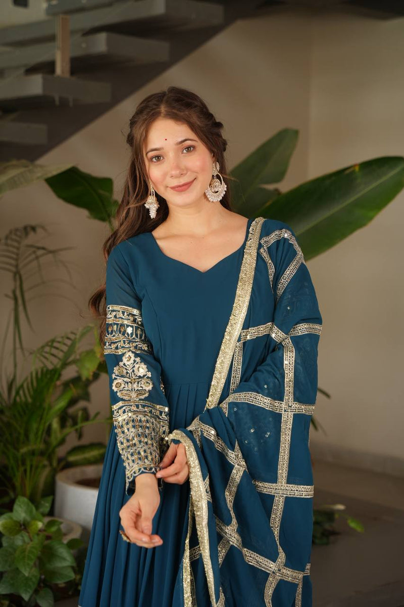 Teal Blue Anarkali Suit Set