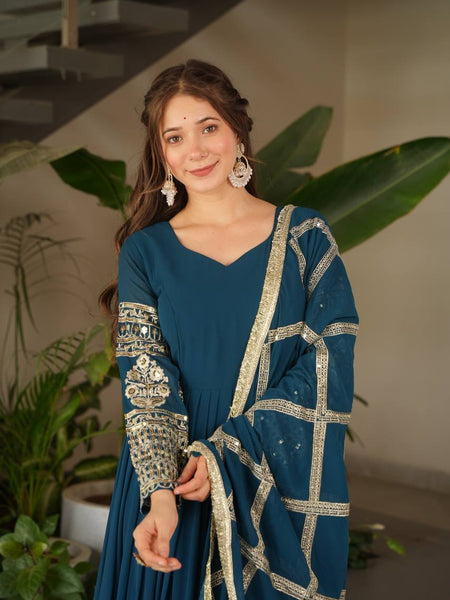 Teal Blue Anarkali Suit Set