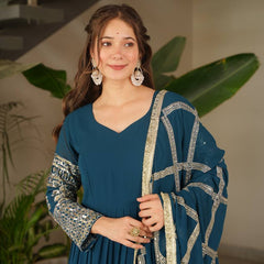 Teal Blue Anarkali Suit Set