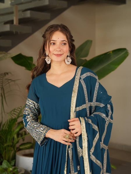 Teal Blue Anarkali Suit Set