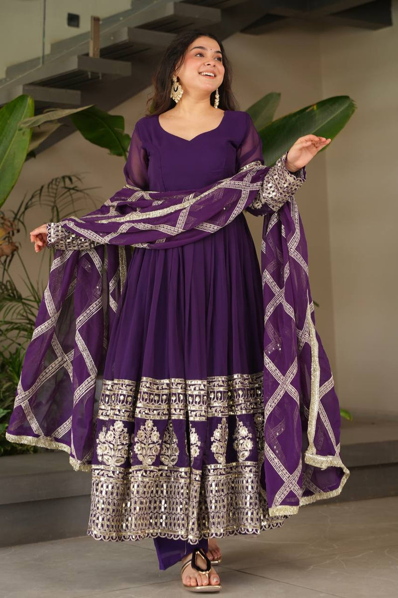 Purple Anarkali Suit Set