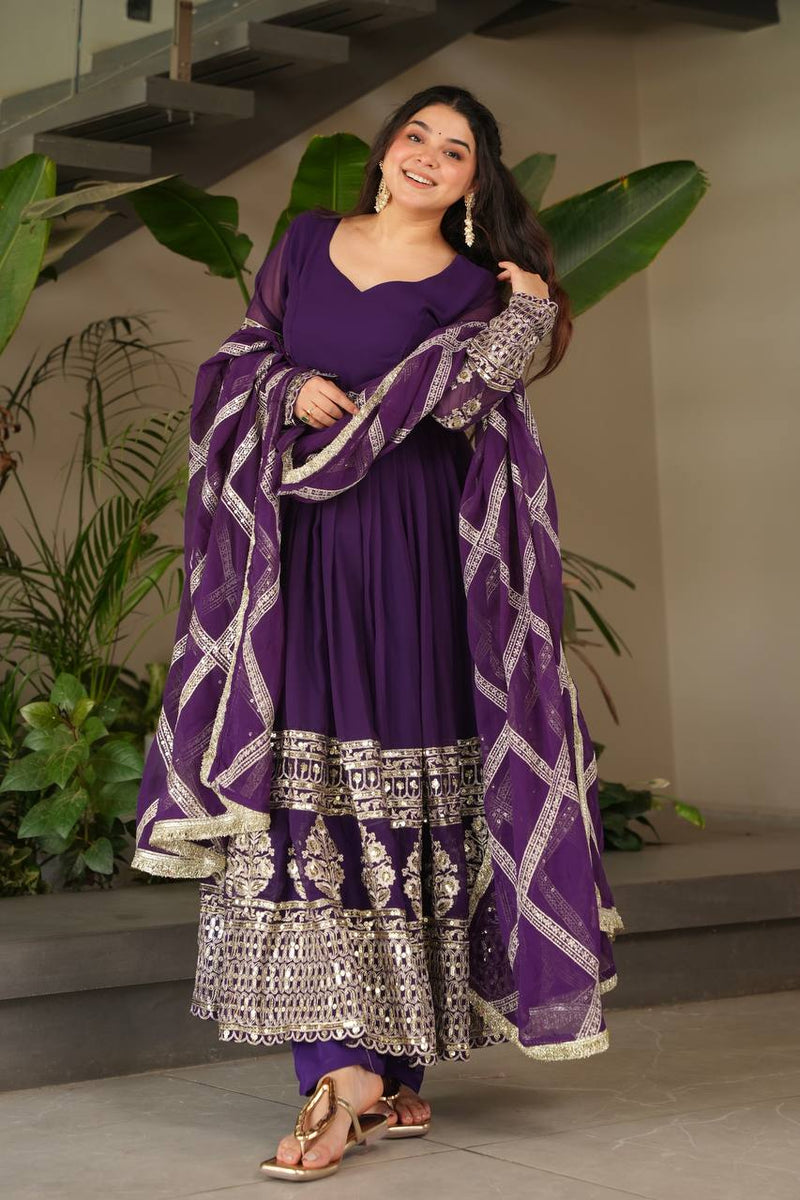 Purple Anarkali Suit Set