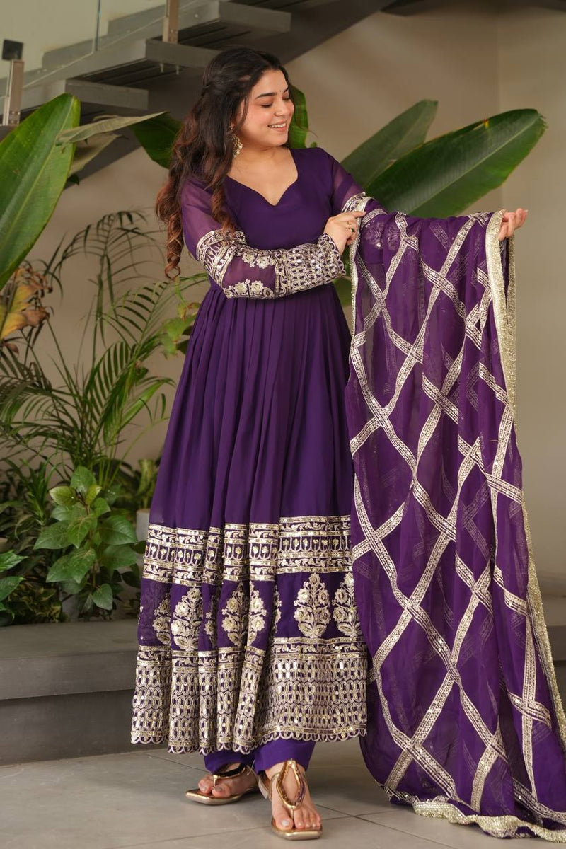 Purple Anarkali Suit Set