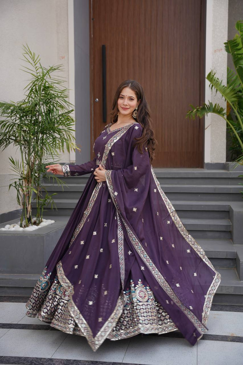 Embroidered Purple Anarkali Suit with Dupatta