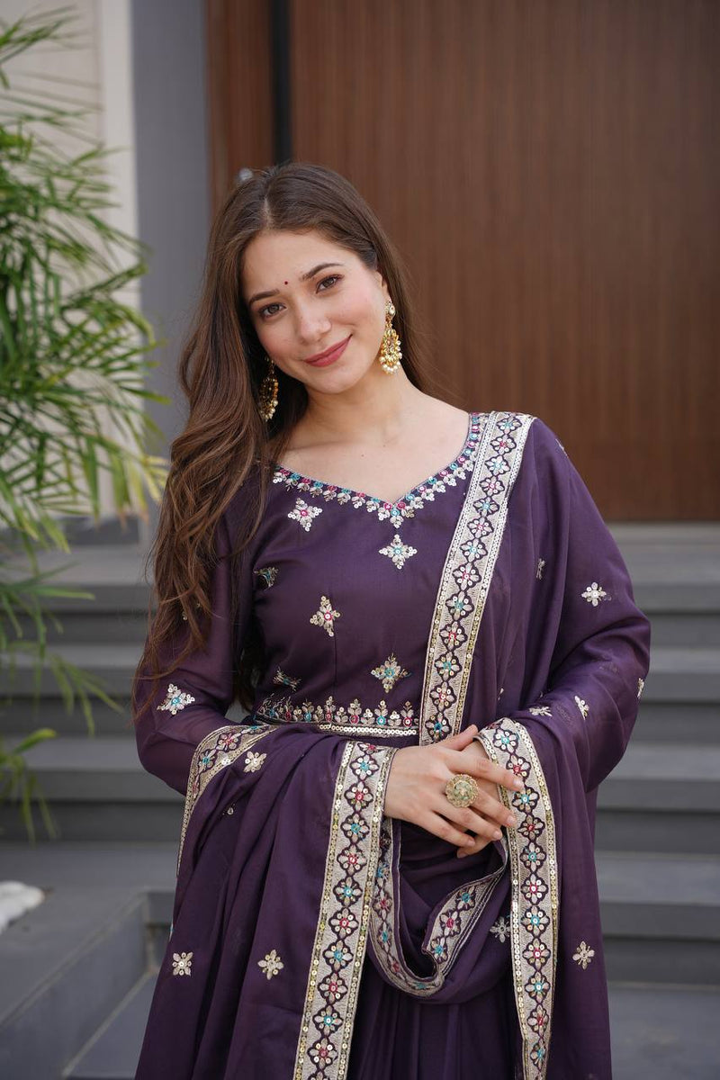 Embroidered Purple Anarkali Suit with Dupatta