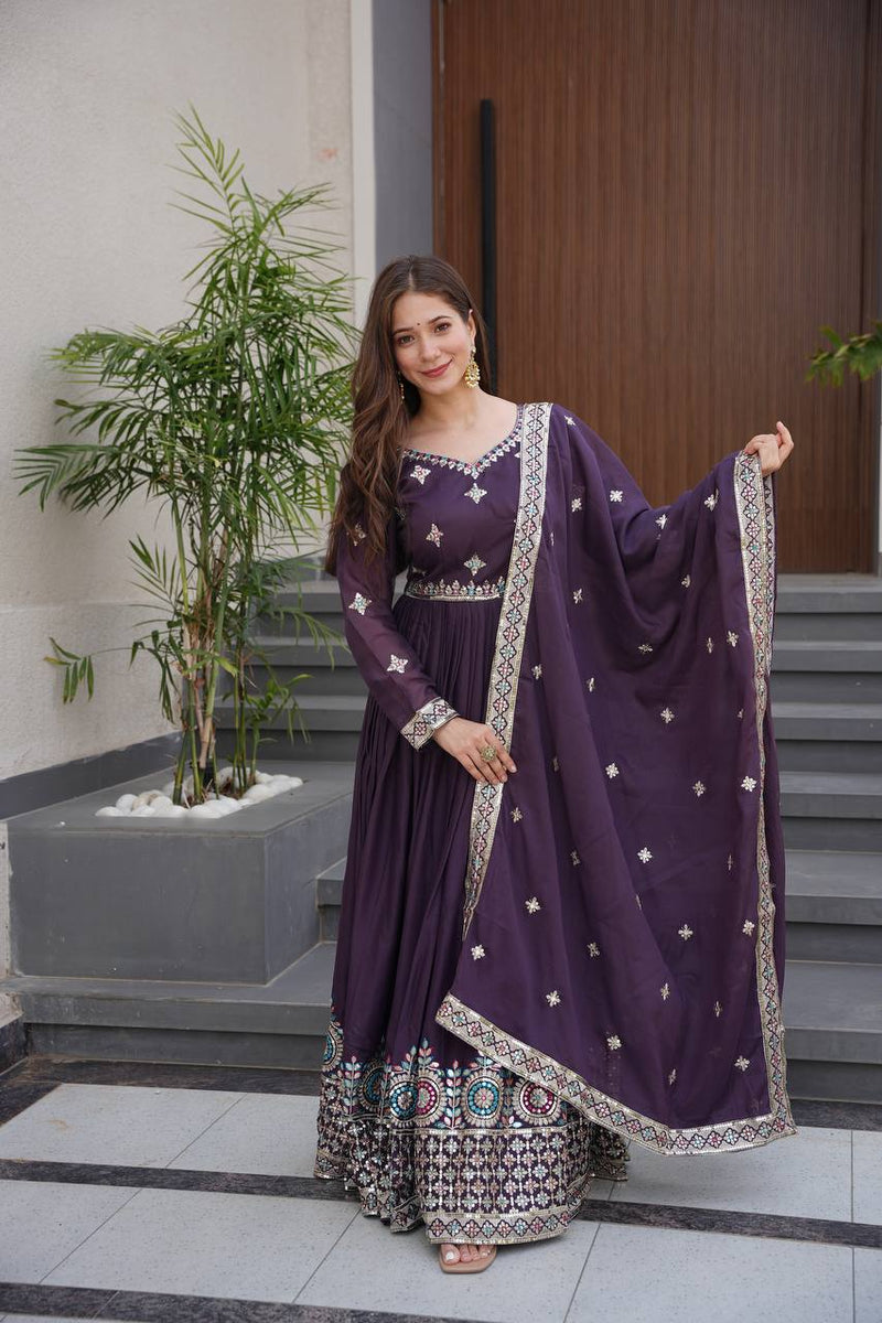 Embroidered Purple Anarkali Suit with Dupatta