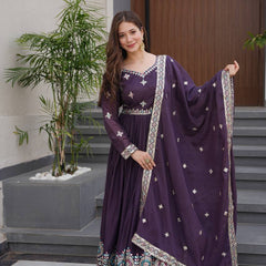 Embroidered Purple Anarkali Suit with Dupatta