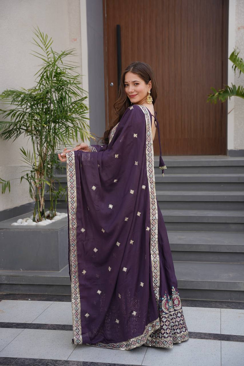 Embroidered Purple Anarkali Suit with Dupatta