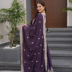 Embroidered Purple Anarkali Suit with Dupatta