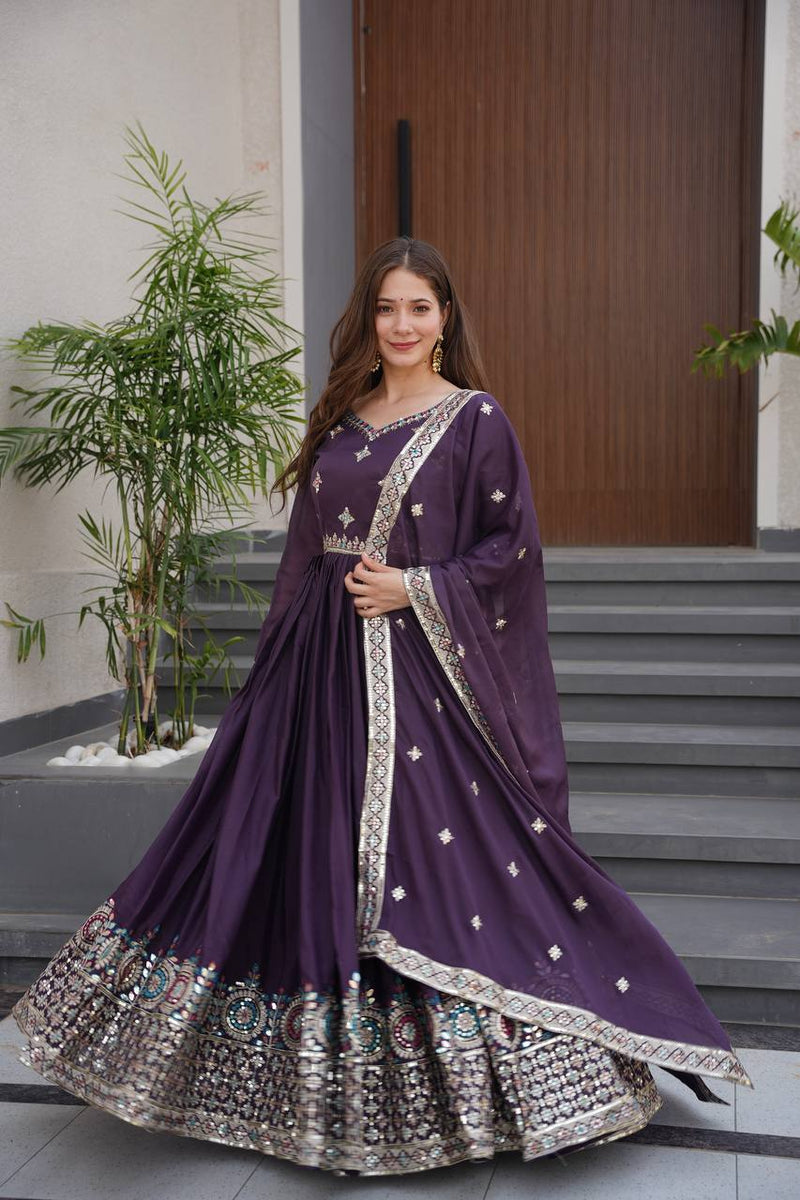 Embroidered Purple Anarkali Suit with Dupatta